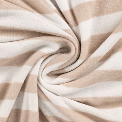 Tissu Jersey Velours Eponge rayé Beige - Par 10 cm
