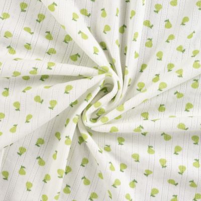 Tissu Jersey Coton ajouré Poires sur fond Blanc - Par 10 cm