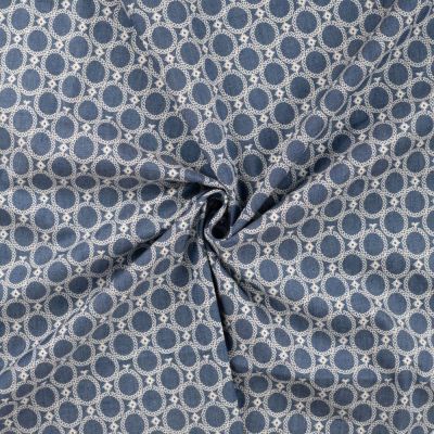 Tissu Chambray Coton Cercles sur fond Bleu jean - Par 10 cm