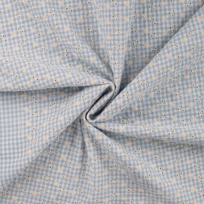 Tissu Seersucker brodé Carreaux Vichy Bleu - Par 10 cm