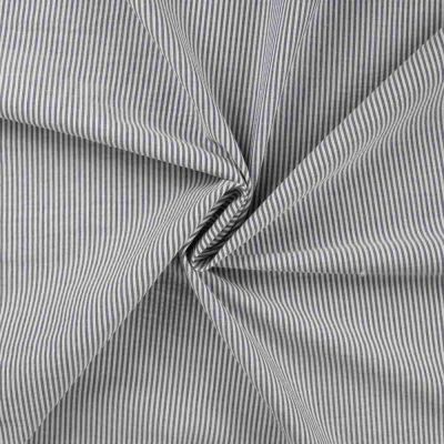 Tissu Coton Seersucker Clara fines rayures Blanc sur fond Bleu marine - Par 10 cm