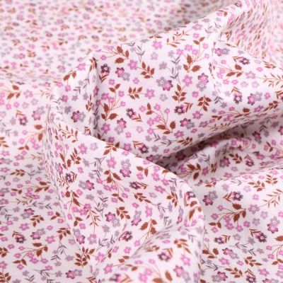 Tissu Popeline de coton Sweet Flower Pepe Rose sur fond Blanc - Par 10 cm