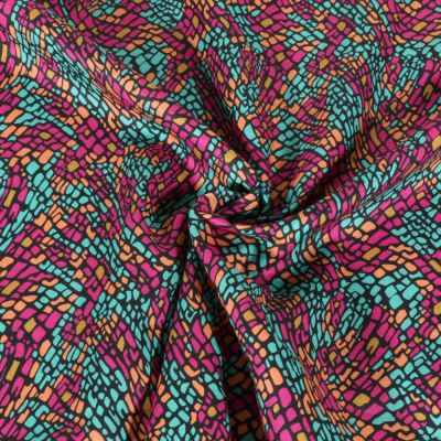 Tissu Voile de Coton digital Géométrique abstrait sur fond Rose fuchsia - Par 10 cm
