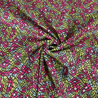 Tissu Voile de Coton digital Géométrique abstrait sur fond Vert anis - Par 10 cm
