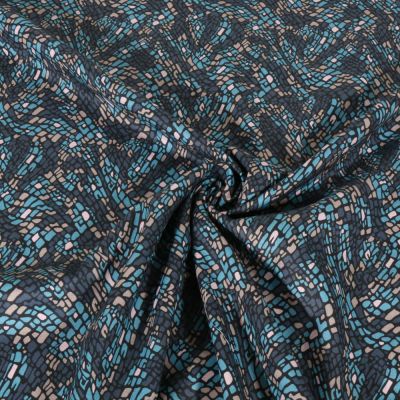 Tissu Voile de Coton digital Géométrique abstrait sur fond Bleu denim - Par 10 cm