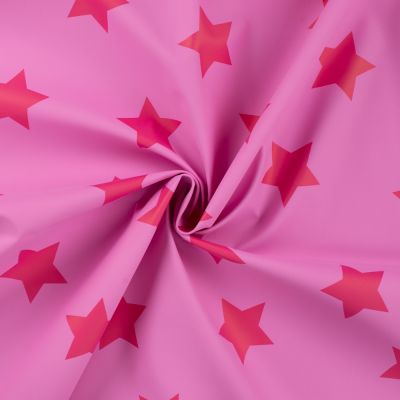 Tissu Imperméable Etoiles sur fond Rose fuchsia - Par 10 cm