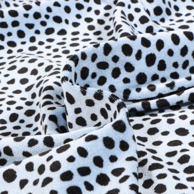 Tissu Jersey Velours tout doux Dalmatien sur fond Bleu ciel - Par 10 cm