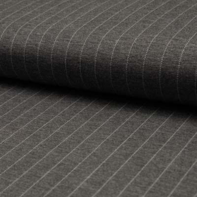 Tissu Jersey Milano Rayures blanches sur fond Gris anthracite chiné - Par 10 cm