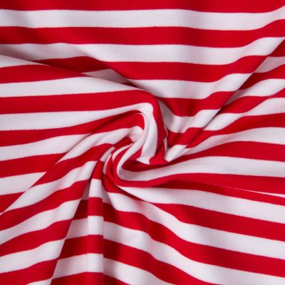 Tissu Sweat léger envers gratté rayures Rouge sur fond Blanc - Par 10 cm