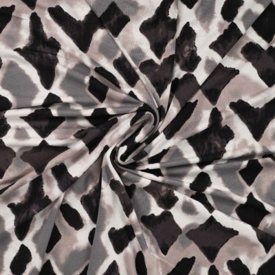 Tissu Jersey Viscose imprimé Losanges destructurés sur fond Noir - Par 10 cm