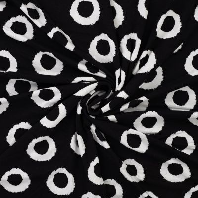 Tissu Jersey Viscose Iris Cercles Noir et Blanc sur fond Noir - Par 10 cm