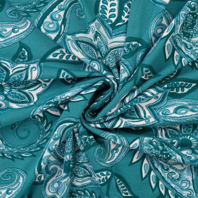 Tissu Jersey Viscose Kasmira Floral  Bohème sur fond Vert canard - Par 10 cm