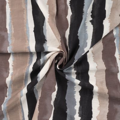 Tissu Viscose texturé Rayé noir et taupe sur fond Blanc - Par 10 cm