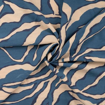 Tissu Viscose texturé Motif écru sur fond Bleu denim - Par 10 cm