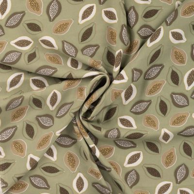 Tissu Viscose Chally Papaya sur fond Vert kaki - Par 10 cm