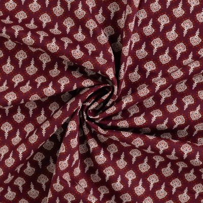 Tissu Voile de Coton Eventails stylisés sur fond Bordeaux - Par 10 cm