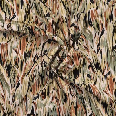 Tissu Crépon de Viscose Mila sur fond Vert kaki - Par 10 cm