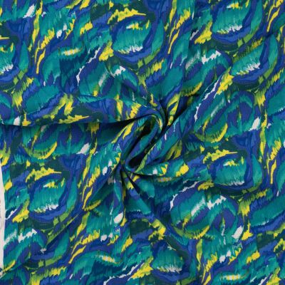 Tissu Crépon de Viscose Cercle graphique sur fond Bleu roi - Par 10 cm
