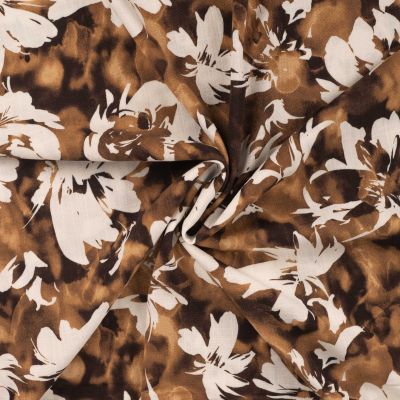 Tissu Rayonne extensible Floral sur fond Beige sable - Par 10 cm