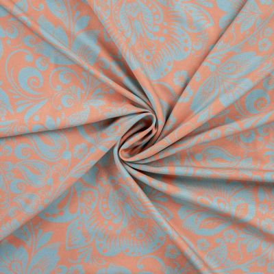 Tissu voile Ibiza Fleuris sur fond Bleu clair - Par 10 cm