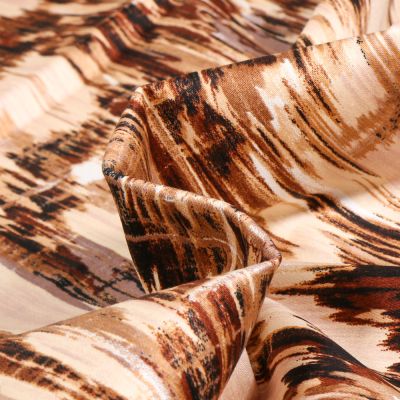 Tissu Coton Satiné extensible Sihem Marron sur fond Beige - Par 10 cm