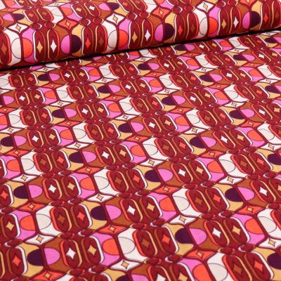 Tissu Viscose Chally Graphy sur fond Bordeaux - Par 10 cm