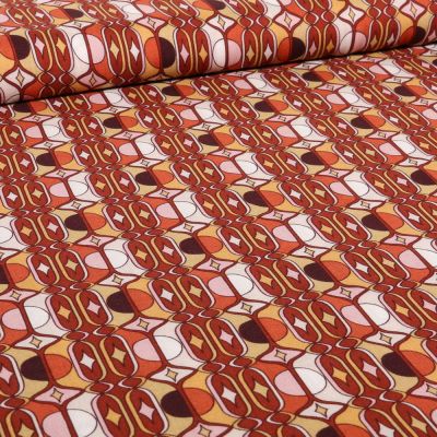 Tissu Viscose Chally Graphy sur fond Rouille - Par 10 cm