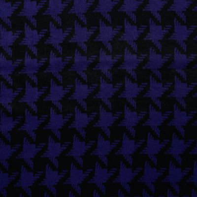 Tissu Polyester satiné Big pied de poule Bleu roi sur fond Noir - Par 10 cm