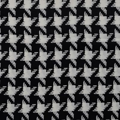 Tissu Polyester satiné Big pied de poule Gris clair sur fond Noir - Par 10 cm