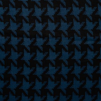 Tissu Polyester satiné Big pied de poule Pétrole sur fond Noir - Par 10 cm