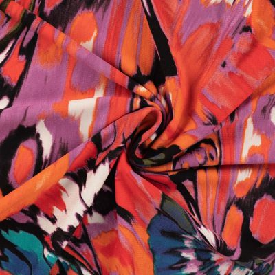 Tissu Jersey Viscose imprimé Butterfly tie and dye sur fond Rouge - Par 10 cm