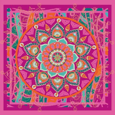 Panneau Paréo Voile de Viscose Mandala Fuschia - 140 x 140 cm