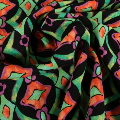 Tissu Viscose Chally Diamonds sur fond Noir - Par 10 cm