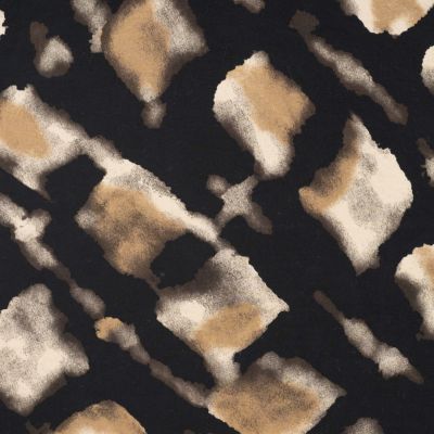 Tissu Viscose Carreaux irréguliers beiges sur fond Noir - Par 10 cm