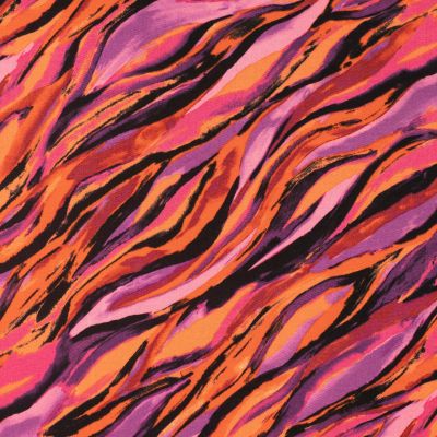 Tissu Viscose Twill Motif zébré sur fond Rose fuchsia - Par 10 cm