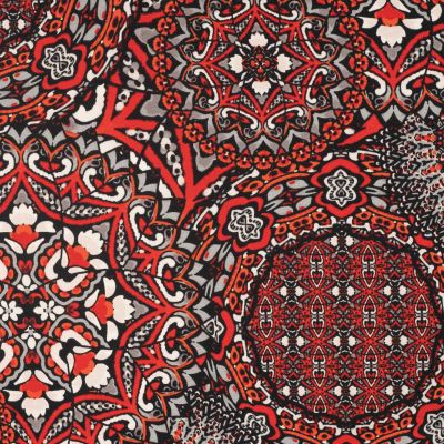 Tissu Viscose stretch Marrakesh sur fond Rouge - Par 10 cm