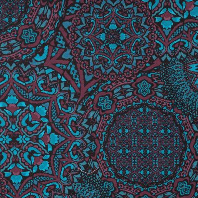 Tissu Viscose stretch Marrakesh sur fond Bleu pétrole - Par 10 cm