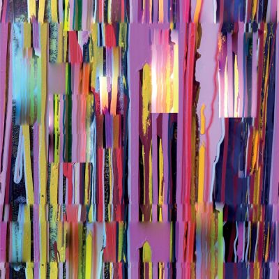 Tissu Voile de Coton digital Peinture colorée sur fond Mauve - Par 10 cm