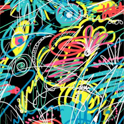 Tissu Sweat léger French Terry Graffiti coloré sur fond Noir - Par 10 cm