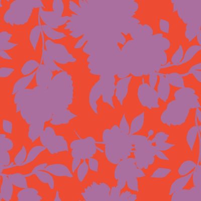 Tissu Viscose Chally Fleurs Lavande sur fond Rouge - Par 10 cm