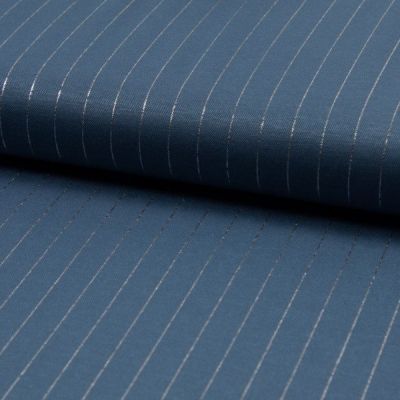 Tissu Polyviscose extensible rayures lurex Bleu denim - Par 10 cm