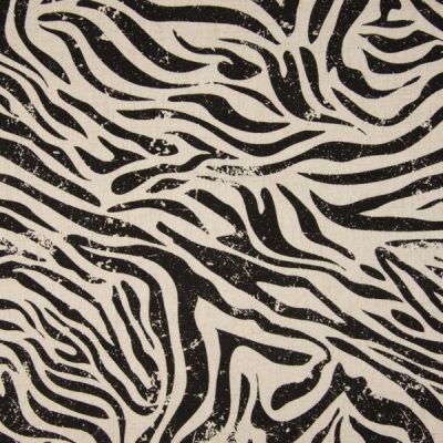 Tissu Lin Viscose lavé Zébré noir sur fond Beige chiné - Par 10 cm