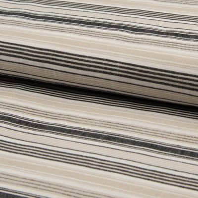 Tissu Viscose Coton et Lin rayé Noir et beige sur fond Beige - Par 10 cm