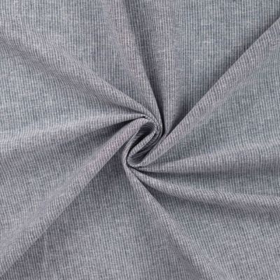 Tissu Lin Coton rayé blanc sur fond Bleu chiné - Par 10 cm
