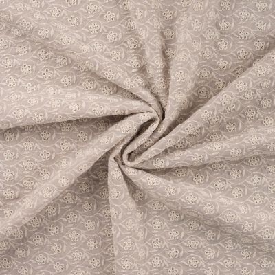 Tissu Gaze de Coton Fleurs brodées sur fond Beige sable - Par 10 cm