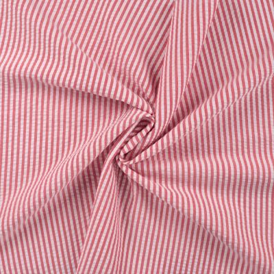 Tissu Popeline de Coton Seersucker Rayé Rouge - Par 10 cm