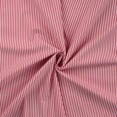 Tissu Popeline de Coton extensible rayé rouge sur fond Blanc - Par 10 cm