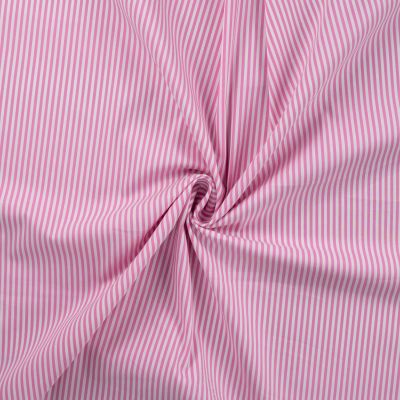 Tissu Popeline de Coton extensible rayé rose sur fond Blanc - Par 10 cm