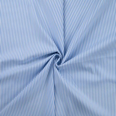 Tissu Popeline de Coton extensible rayé bleu sur fond Blanc - Par 10 cm