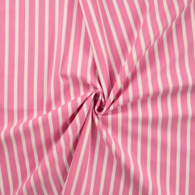 Tissu Coton Stretch rayé Rayures Blanche sur fond Rose bonbon - Par 10 cm